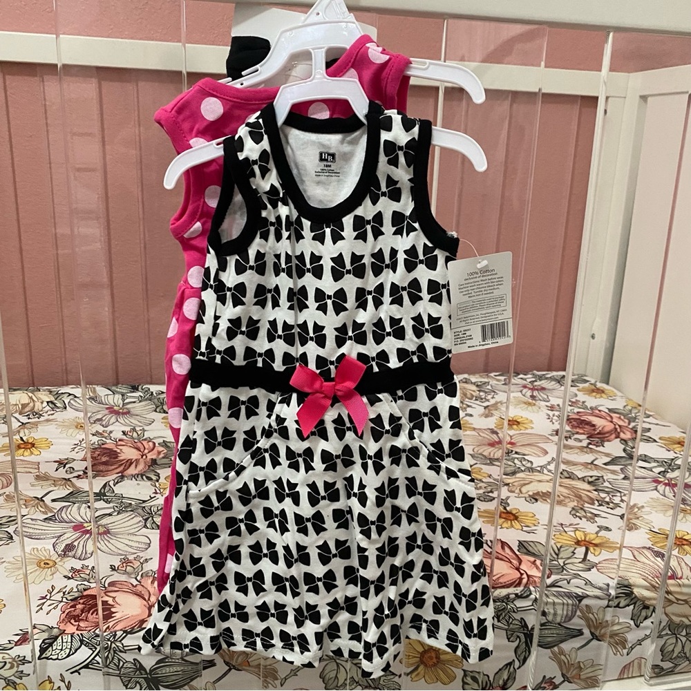 NEW Hudson Baby Black & Pink Dress Set with headband size 18mo